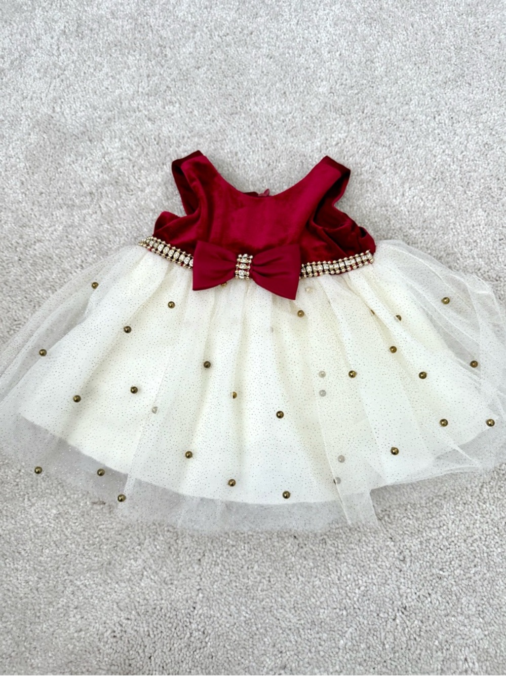 American Princess Burgundy Bow Tulle Party Dress with Ivory Skirt